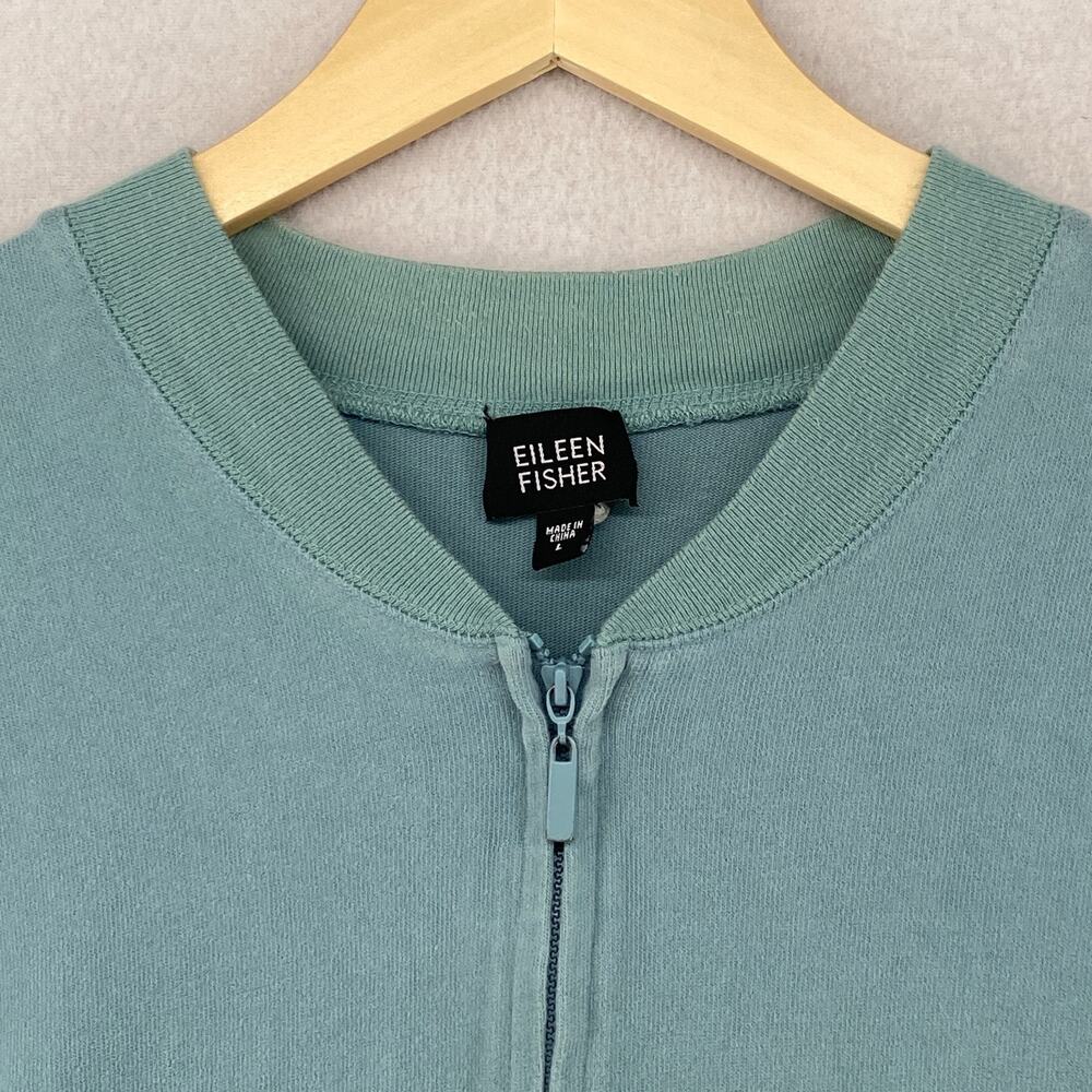 EILEEN FISHER Jacket L Heavy Brushed Jersey Cotton Track Full Zip Blue VTG - Picture 6 of 13